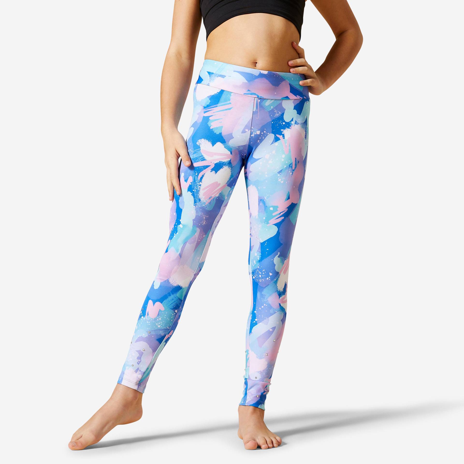 Gymnastikhose Mädchen hohe Taille - blau Gymnastikhose Mädchen hohe Taille - blau von Domyos