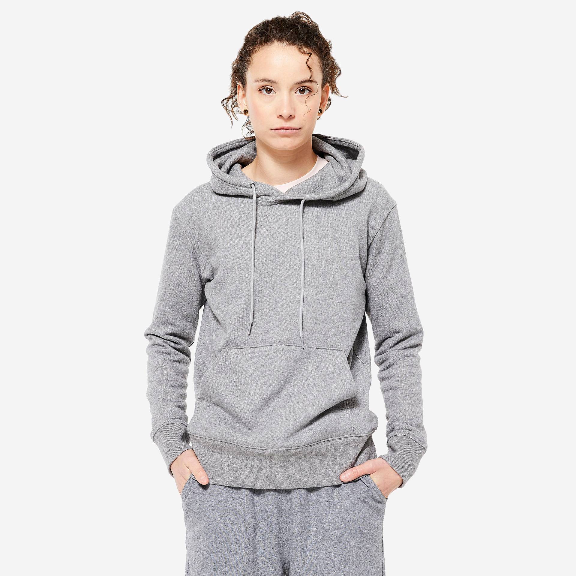 Hoodie Damen lang - grau von Domyos