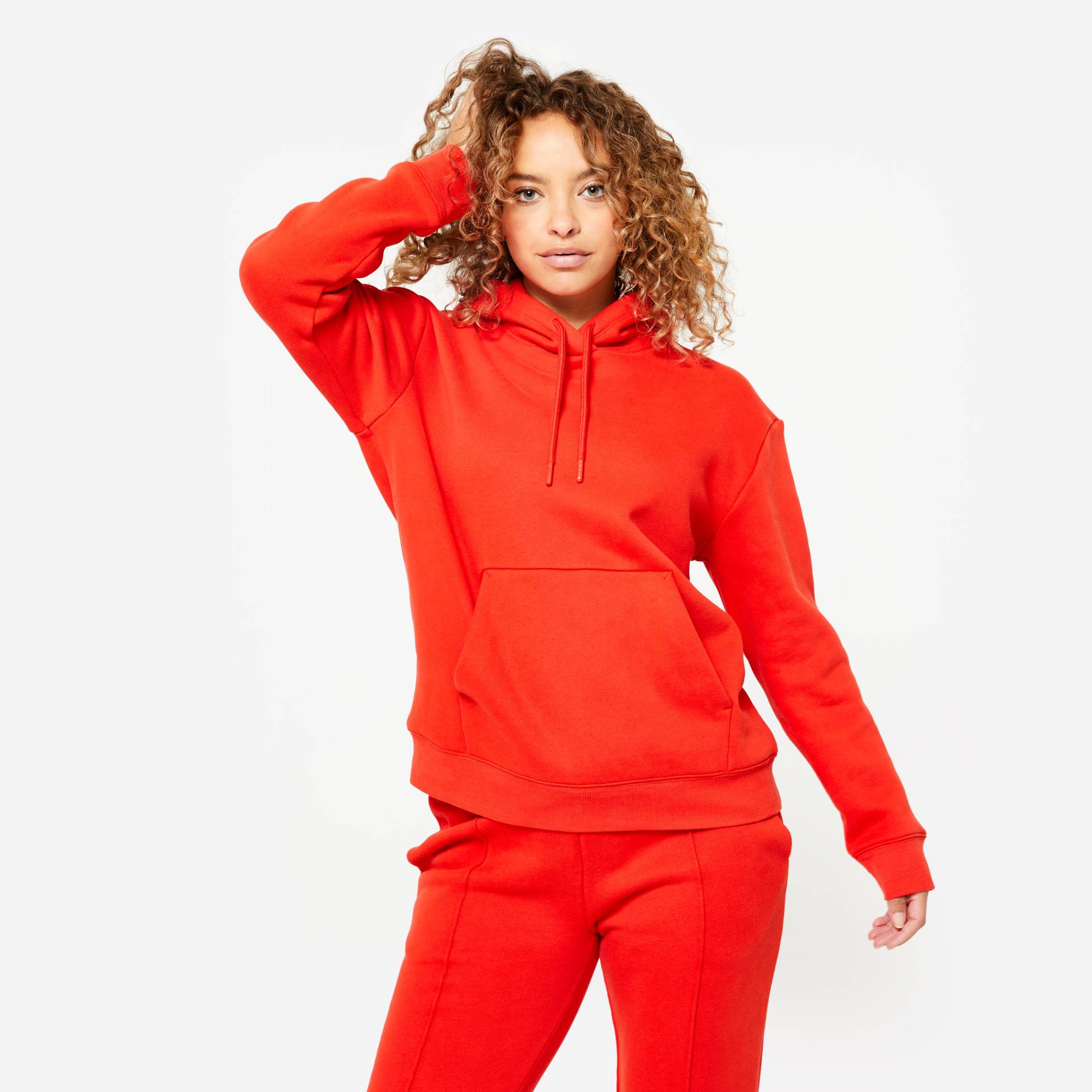 Hoodie Damen warm - rot von Domyos