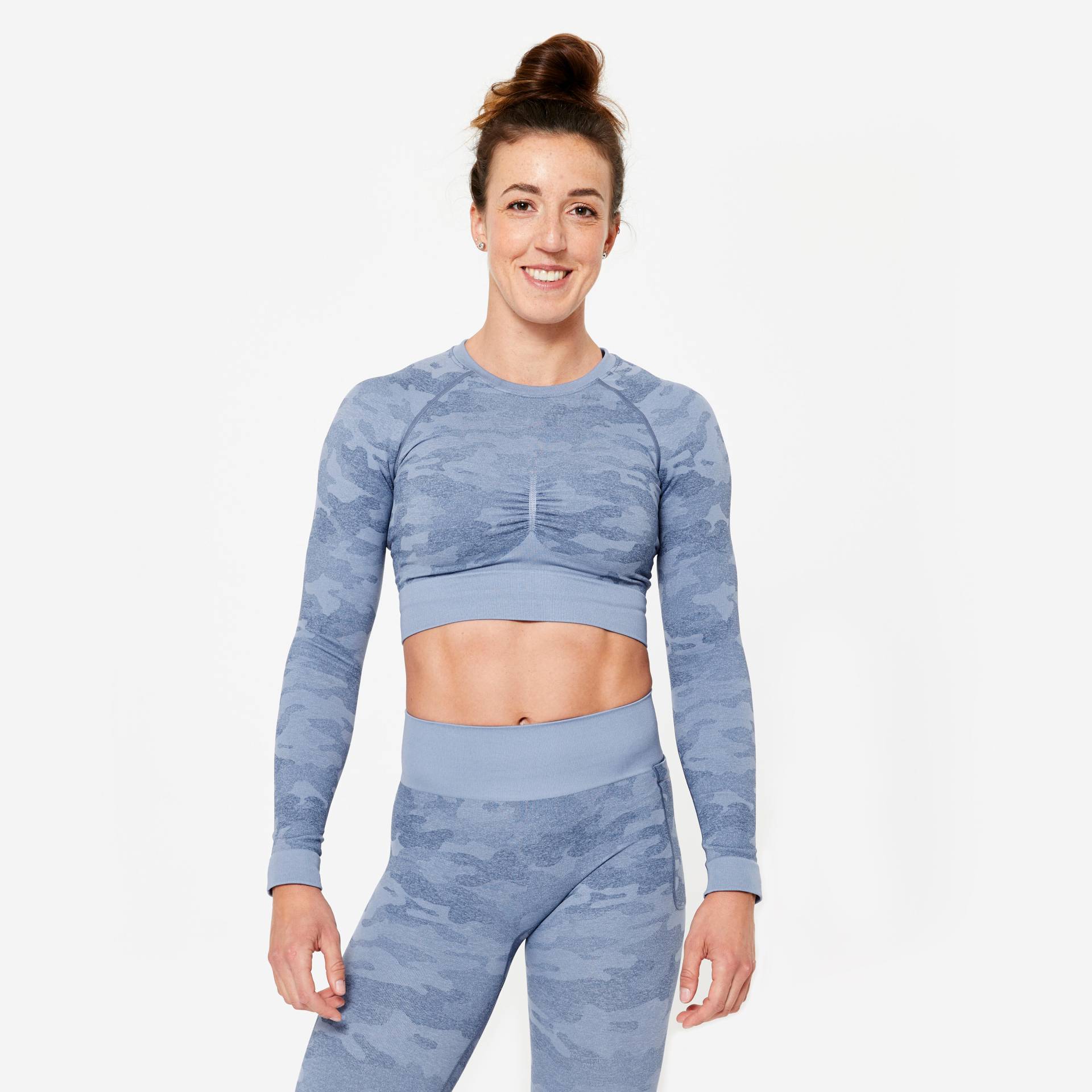 Langarmshirt Crop Top Damen - blau von Domyos