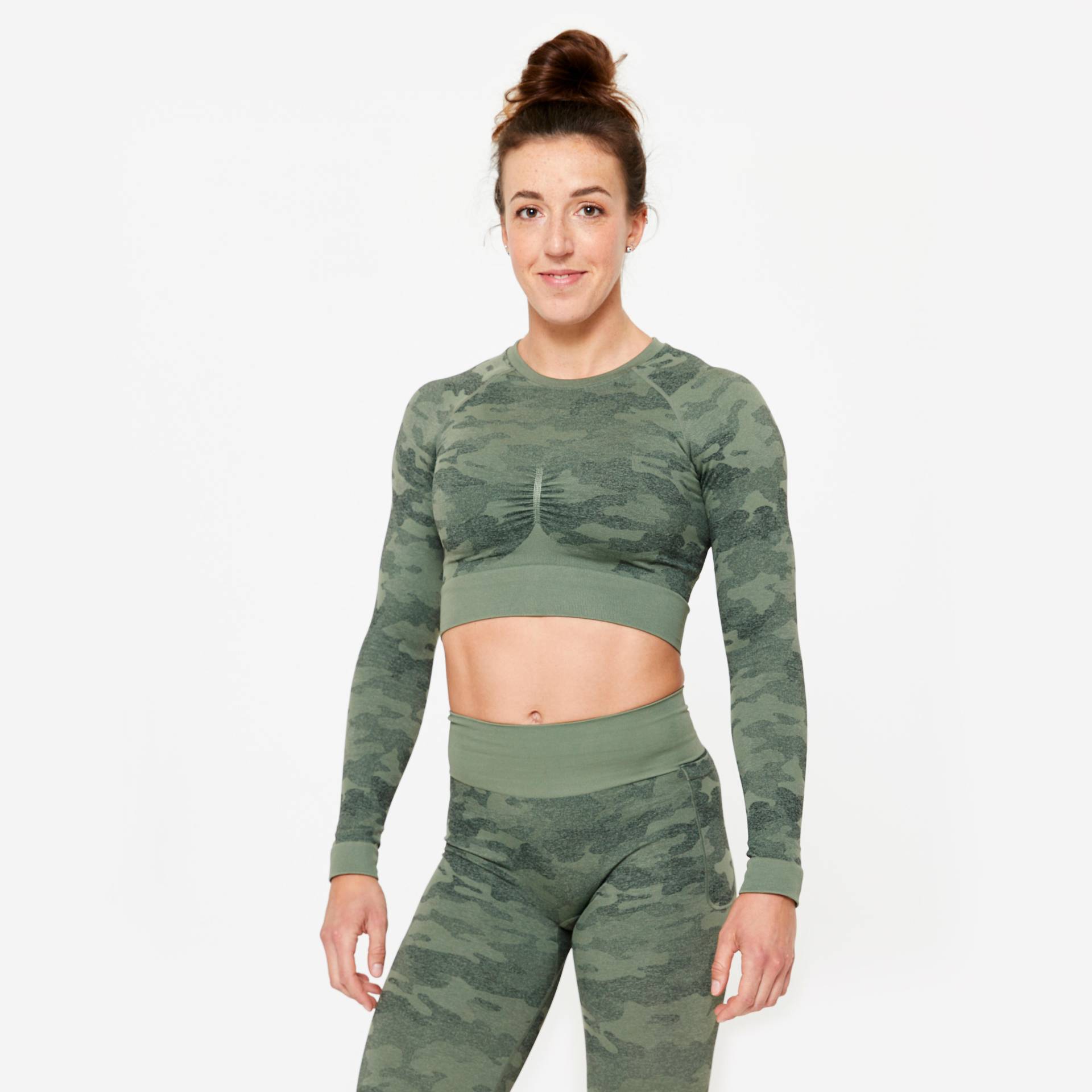 Langarmshirt Crop Top Damen - grün von Domyos