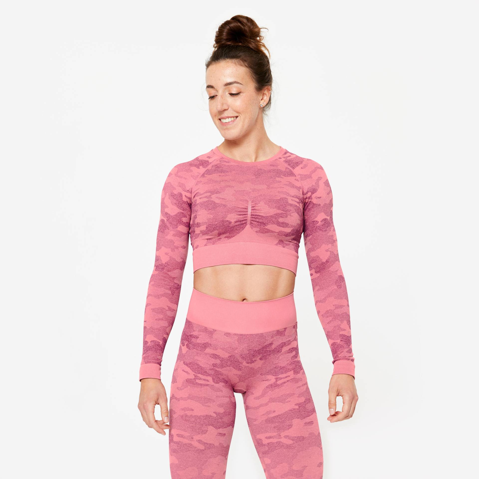 Langarmshirt Crop Top Damen - rosa von Domyos