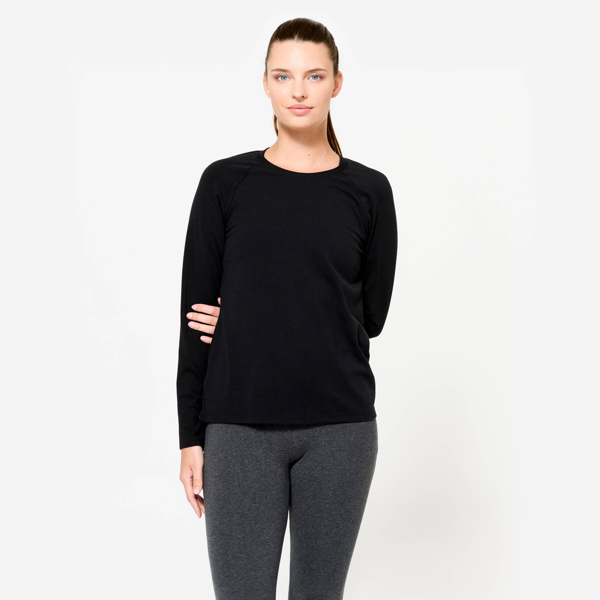 Langarmshirt Damen Baumwolle - schwarz von Domyos