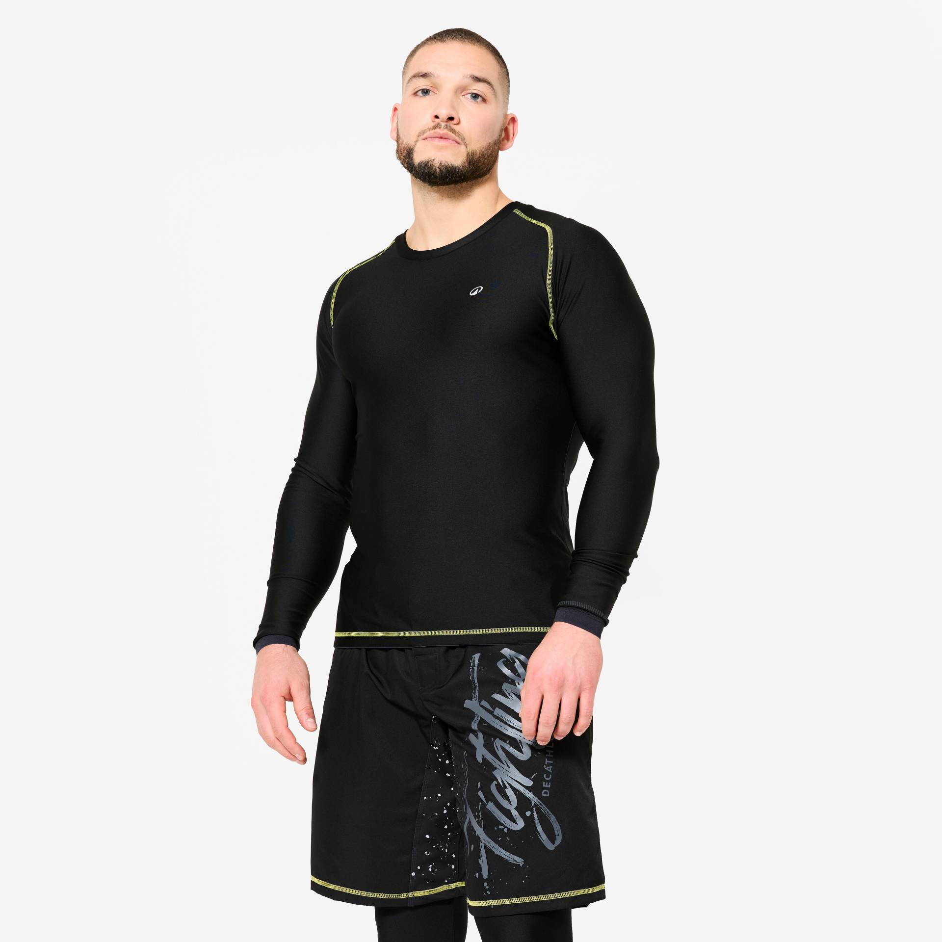 Langarmshirt Rashguard MMA Grappling Herren - schwarz/gelb von Domyos