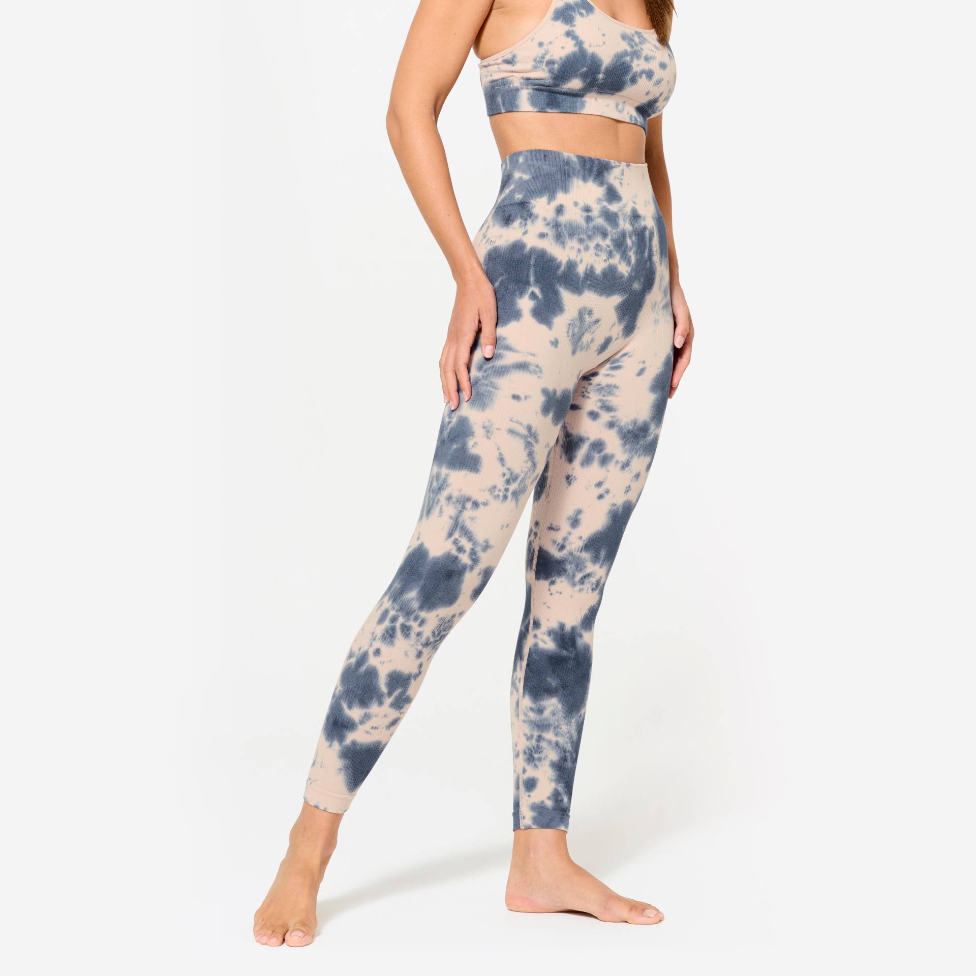 Leggings Damen hohe Taille - rosa/blau von Domyos