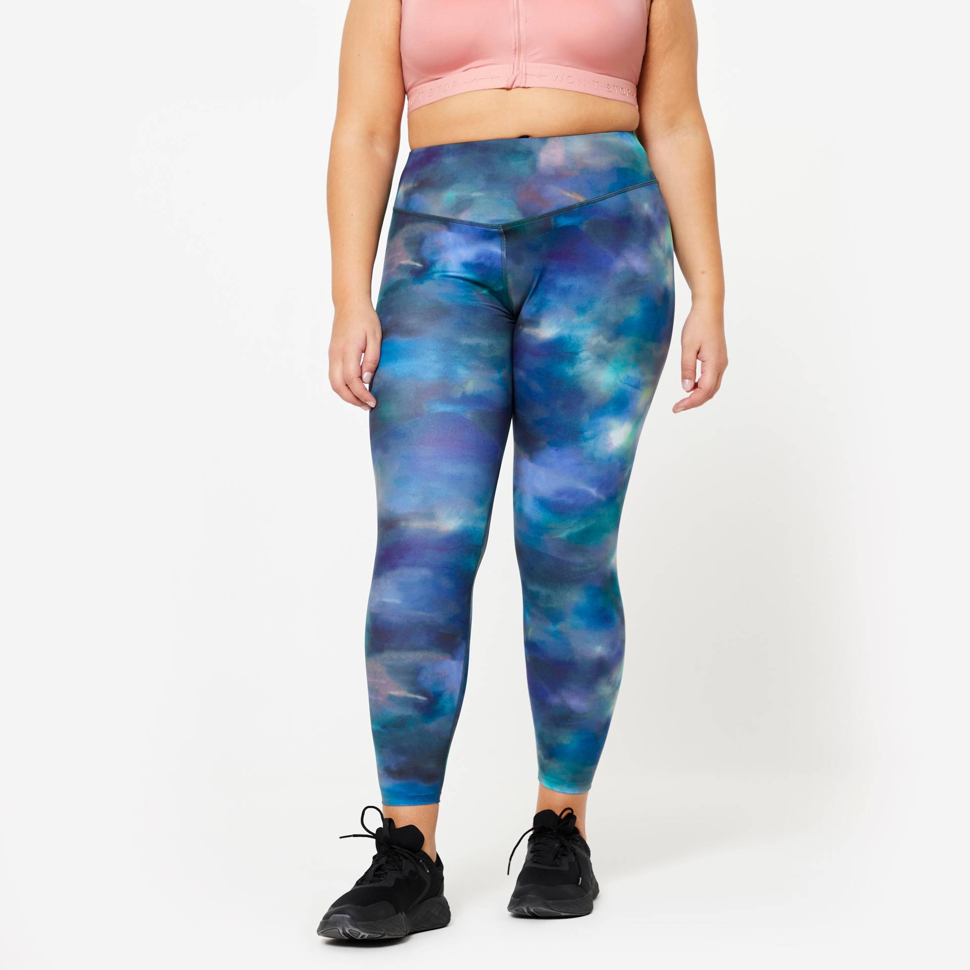 Leggings Damen hoher Bund grosse Grössen - mehrfarbig von Domyos