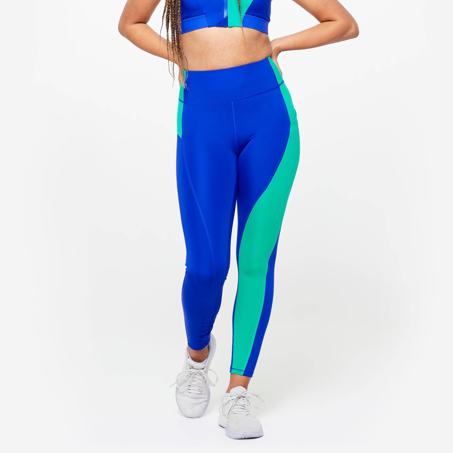 Leggings Damen hoher Taillenbund figurformend - grün/blau von Domyos