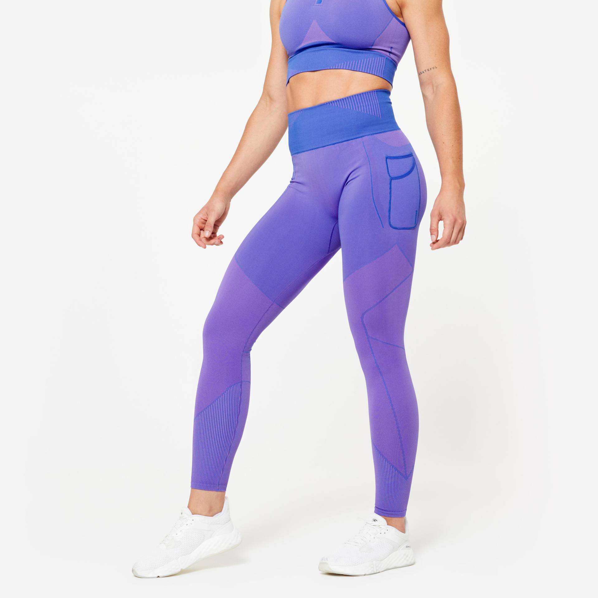 Leggings Damen seamless - blau/rosa von Domyos