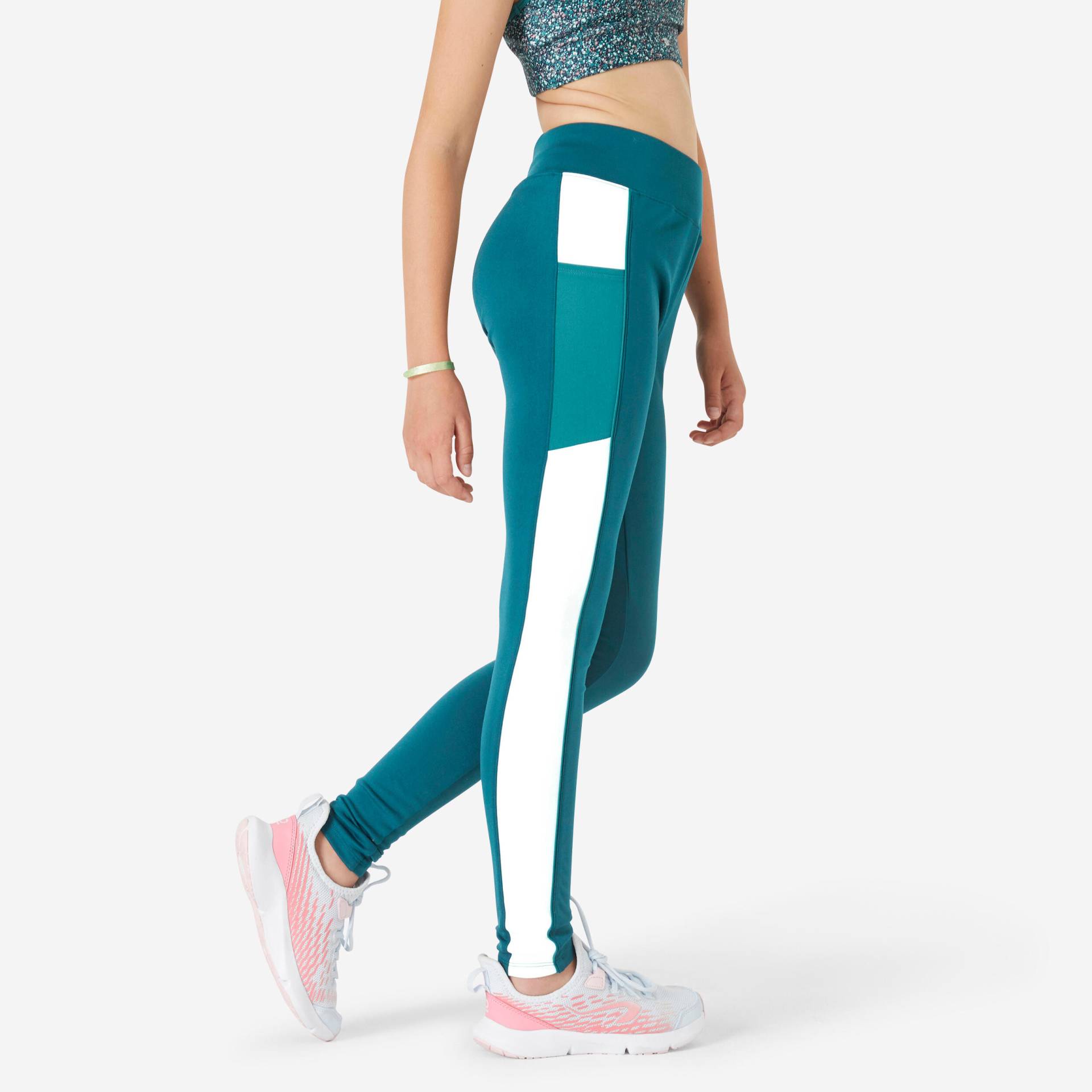 Leggings hohe Taille mit Tasche - S500 petrol von Domyos