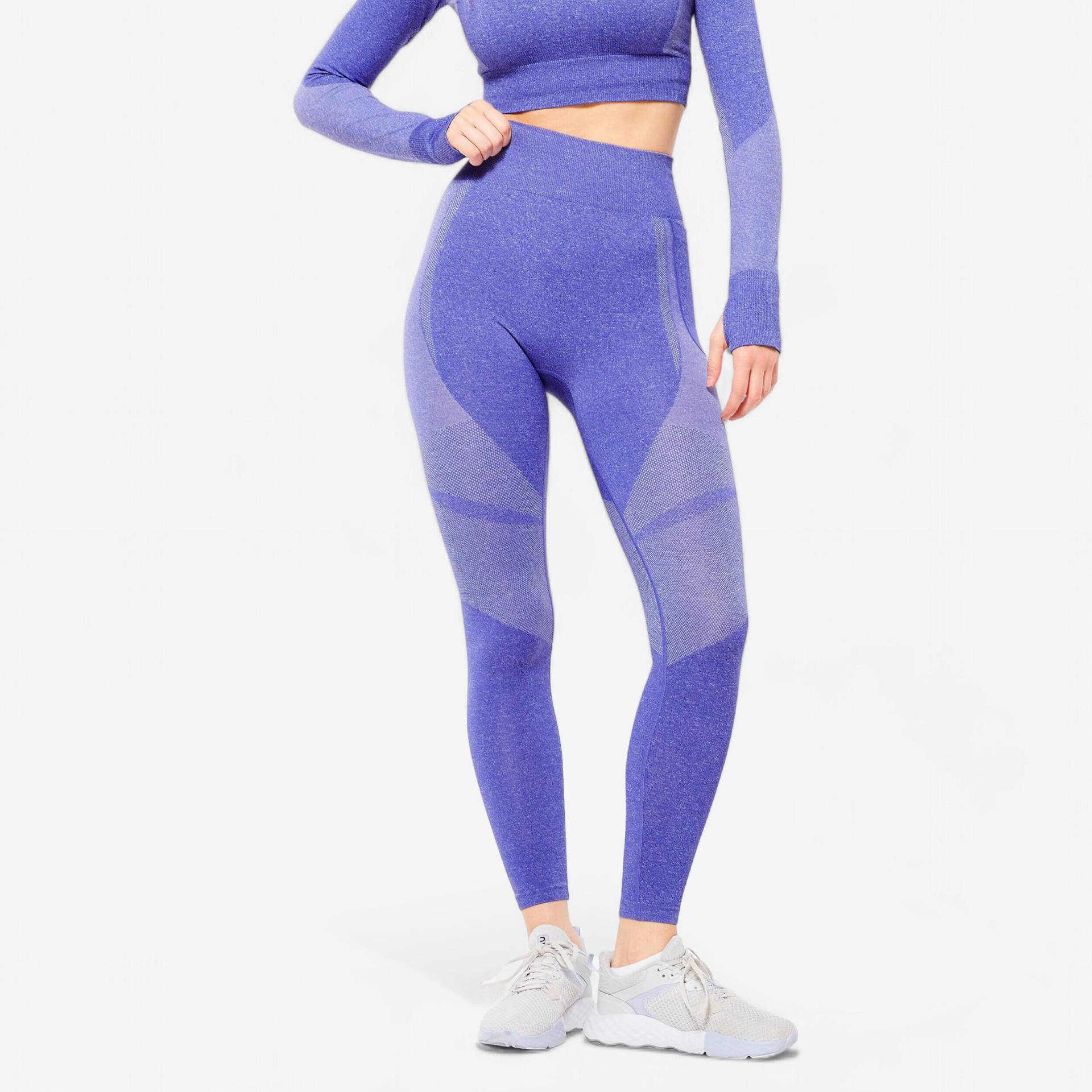 Leggings mit hoher Taille und Smartphonetasche Fitness seamless Damen - indigo von Domyos