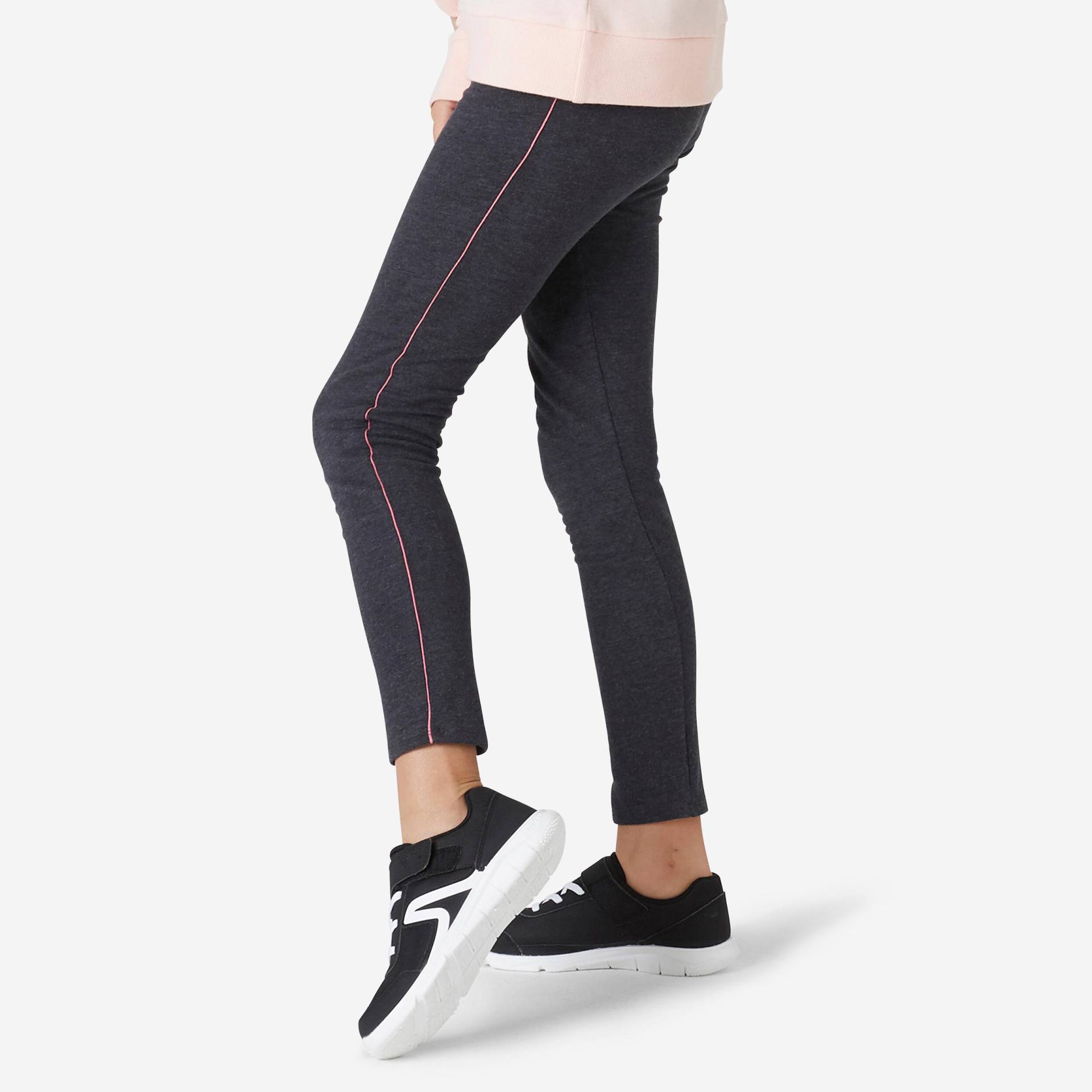 Leggings warm French Terry Baumwolle Mädchen Basic dunkelgraumeliert von Domyos