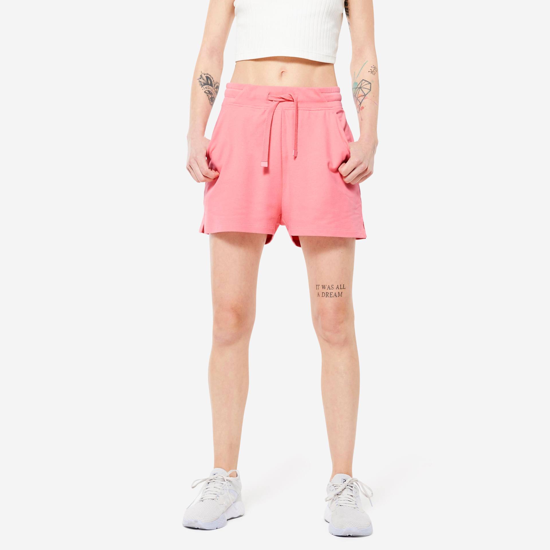 Shorts Damen Baumwolle mit Tasche - 520 rosa von Domyos
