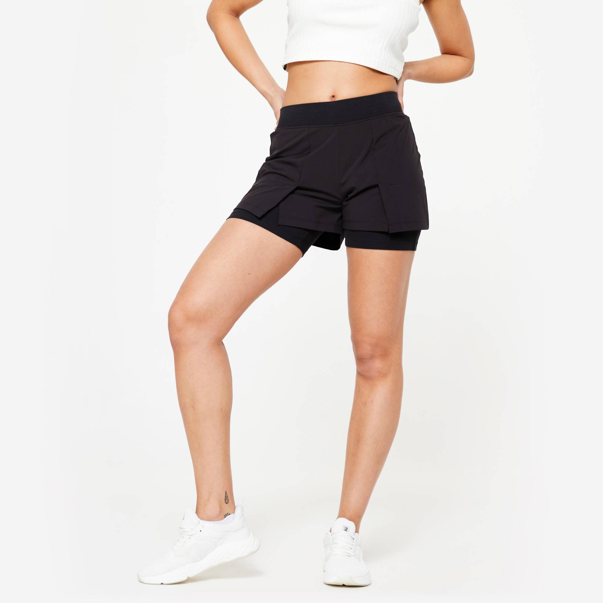 Shorts mit Untershorts 2-in-1 Damen - 500 schwarz von Domyos