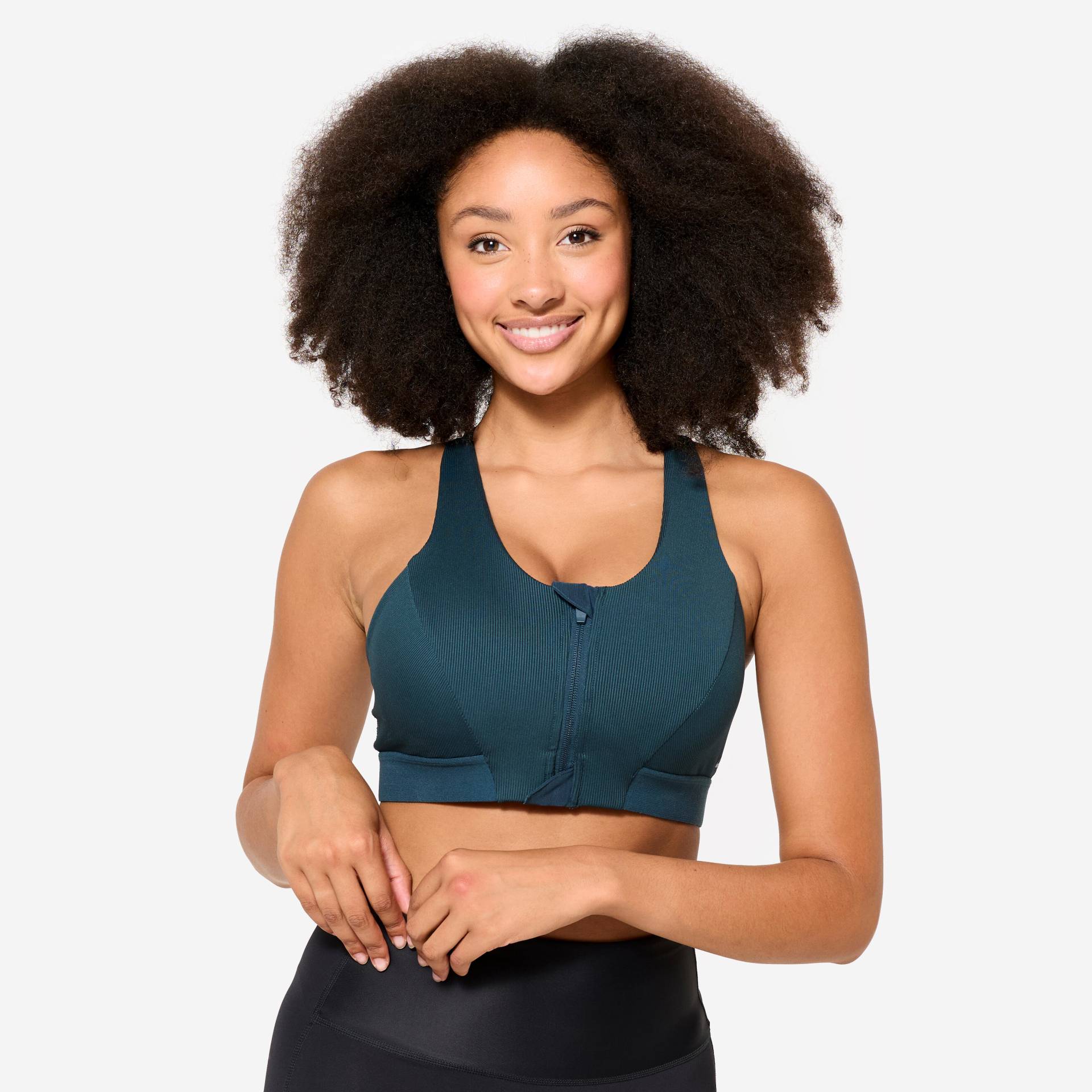 Sport-BH Damen Reißverschluss gerippt mittlerer Halt - türkis Sport-BH Damen Reißverschluss gerippt mittlerer Halt - türkis von Decathlon