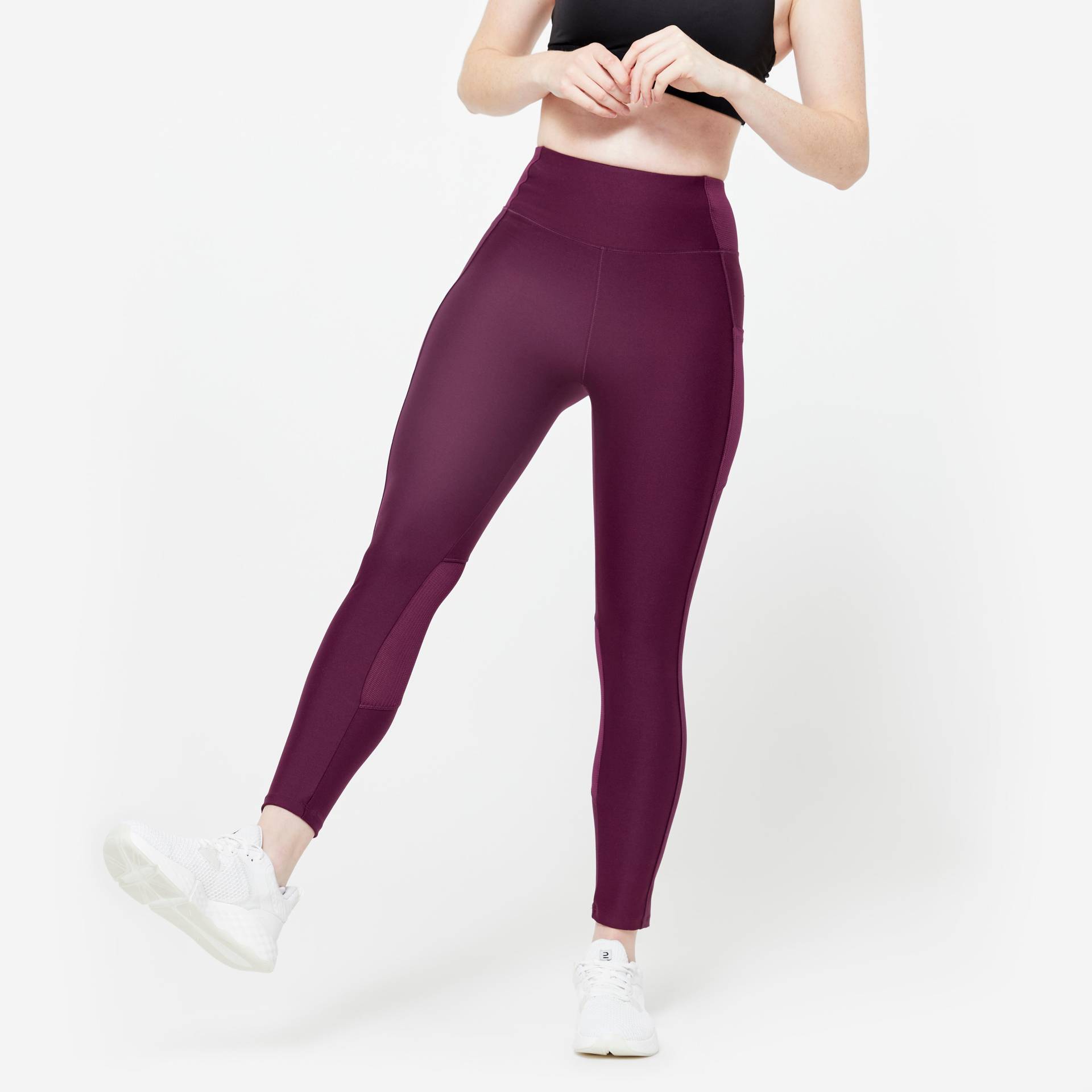 Sportleggings Damen Handytasche hoher Bund - lila von Domyos