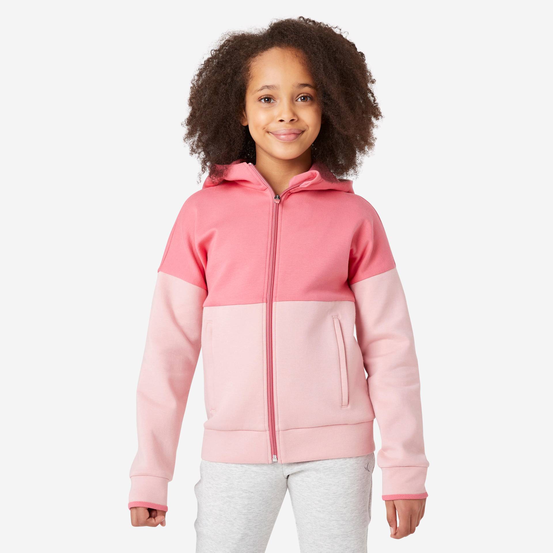 Sweatjacke Kapuze 900 Reissverschluss atmungsaktiv Baumwolle Kinder rosa von Domyos