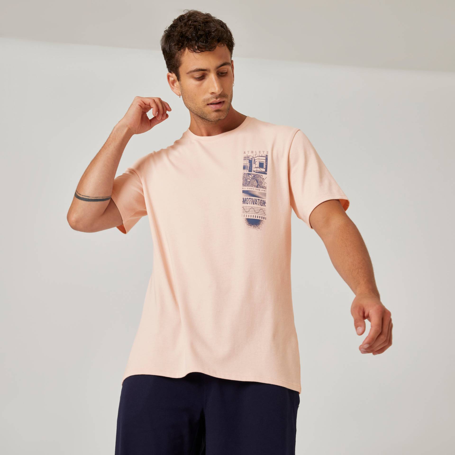 T-Shirt Herren Fitness Baumwolle dehnbar - 500 rosa von Domyos