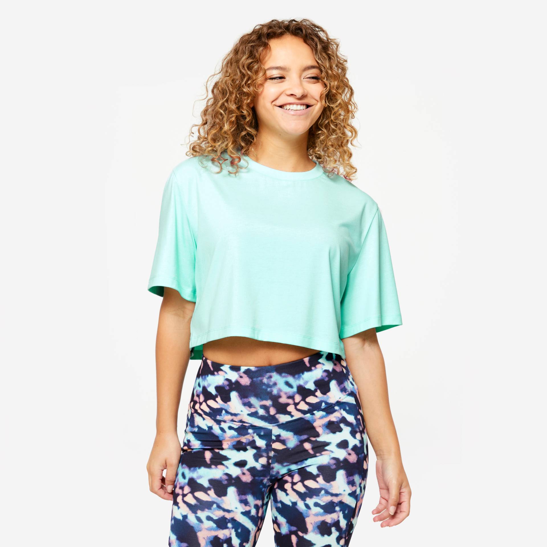 T-Shirt Crop Top Damen - hellgrün von Domyos