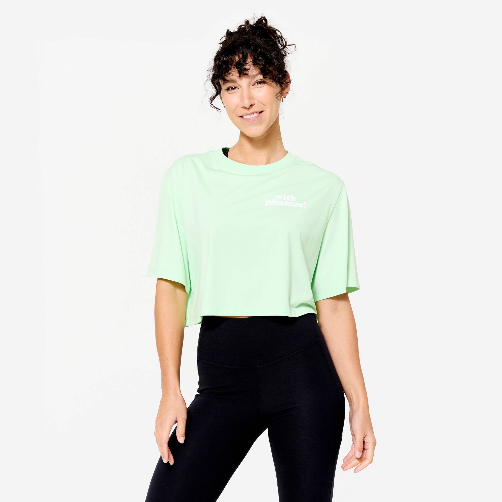 T-Shirt Crop Top Damen - hellgrün von Domyos