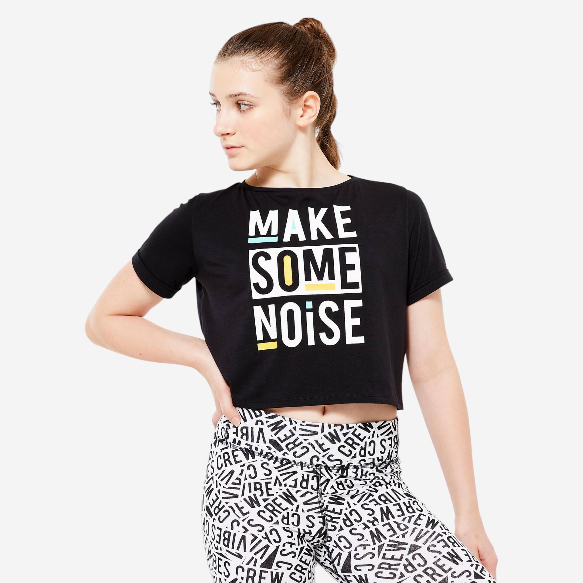 T-Shirt Crop Top Modern Jazz Dance Mädchen fließend - schwarz mit Print T-Shirt Crop Top Modern Jazz Dance Mädchen fließend - schwarz mit Print von Domyos