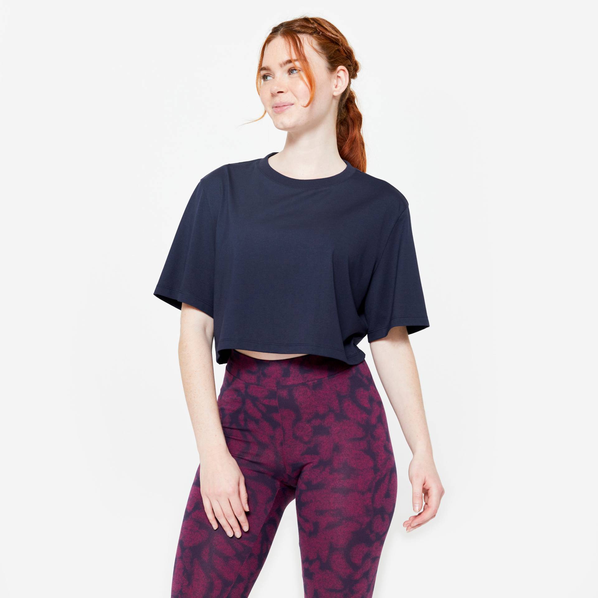 T-Shirt Damen Crop Top - dunkelblau von Domyos