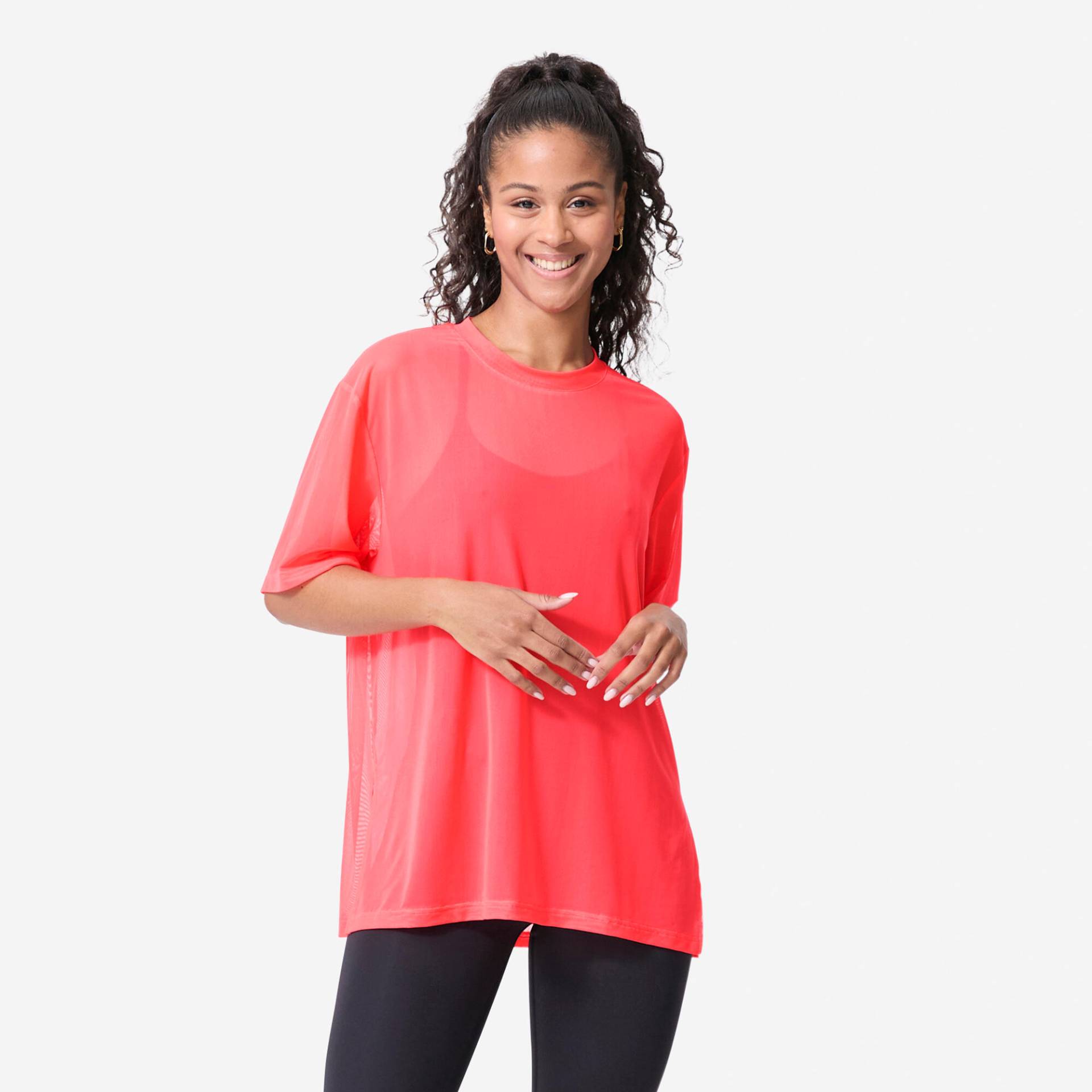 T-Shirt Damen Netz Loose Fit - pink von Domyos