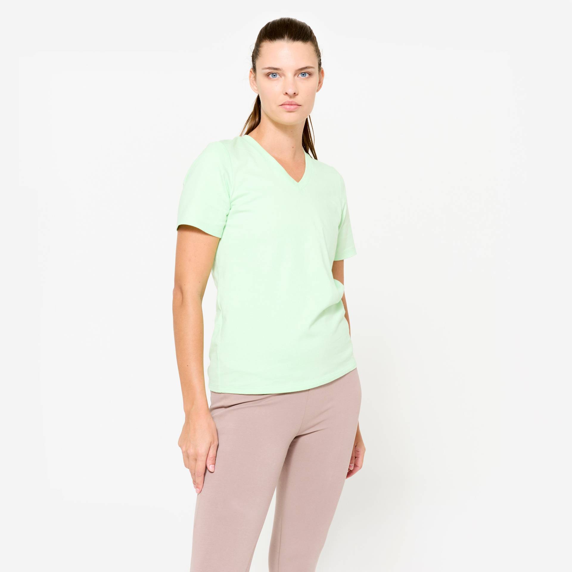 T-Shirt Damen V-Ausschnitt Baumwolle - pastellgrün T-Shirt Damen V-Ausschnitt Baumwolle - pastellgrün von Domyos