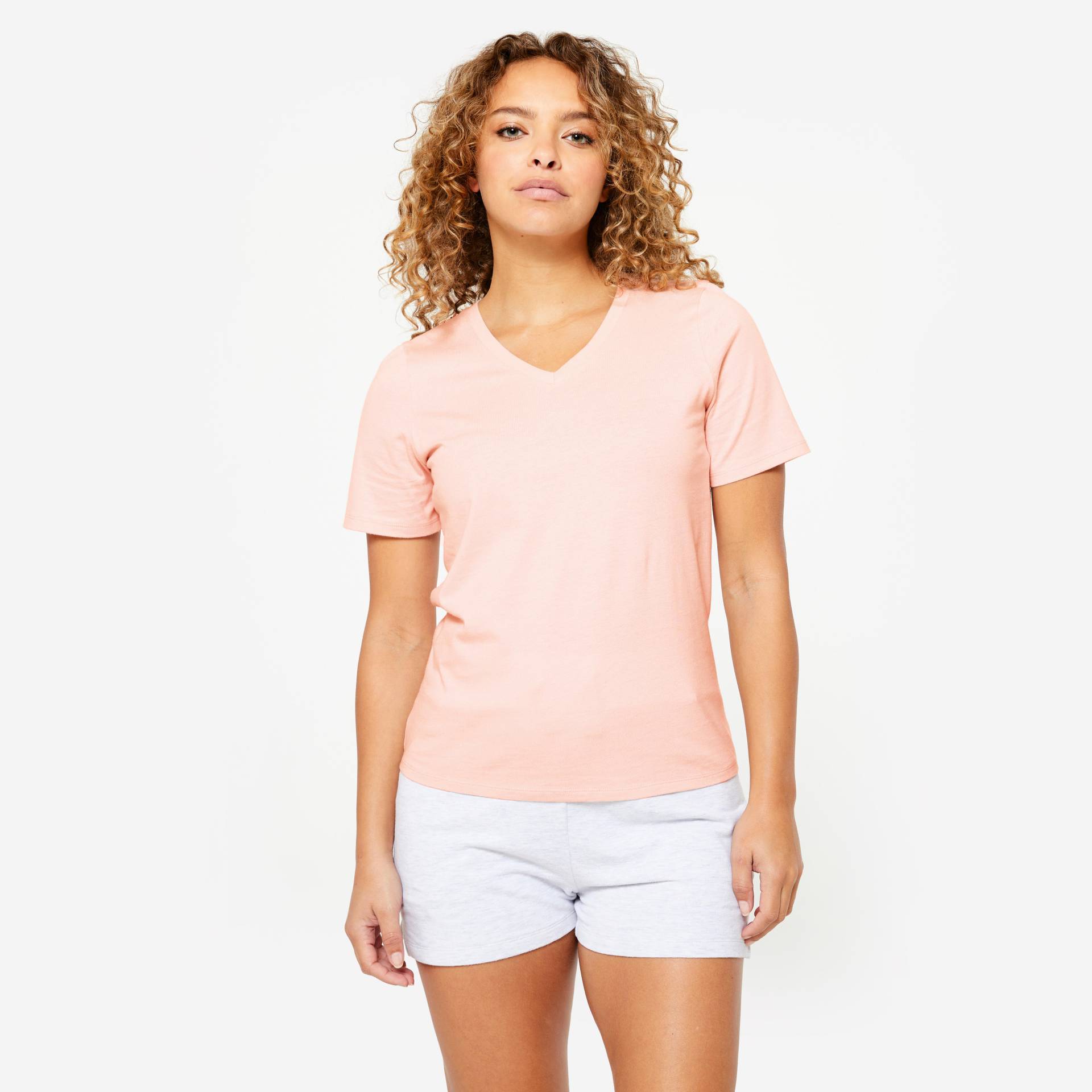T-Shirt Damen V-Ausschnitt - hellrosa T-Shirt Damen V-Ausschnitt - hellrosa von Domyos