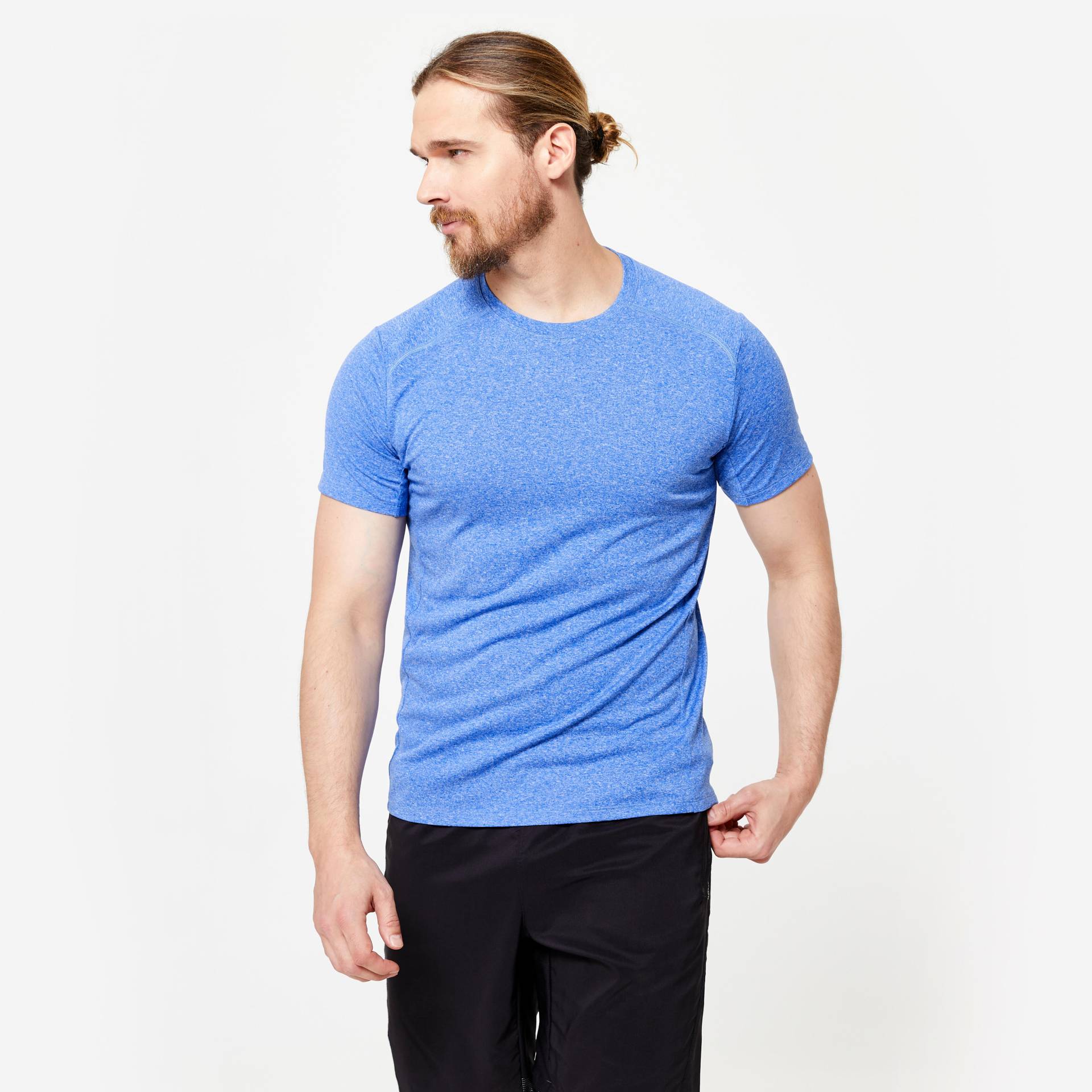 T-Shirt Herren atmungsaktiv Rundhalsausschnitt Fitness - Essential blaumeliert von Domyos