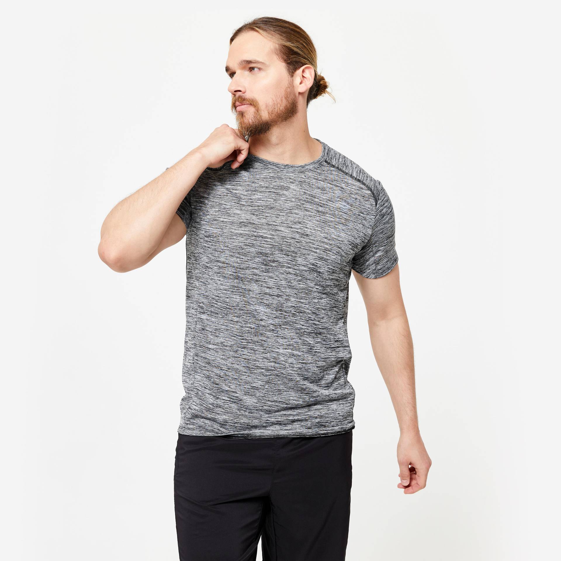 T-Shirt Herren atmungsaktiv Rundhalsausschnitt Fitness - Essential graumeliert von Domyos