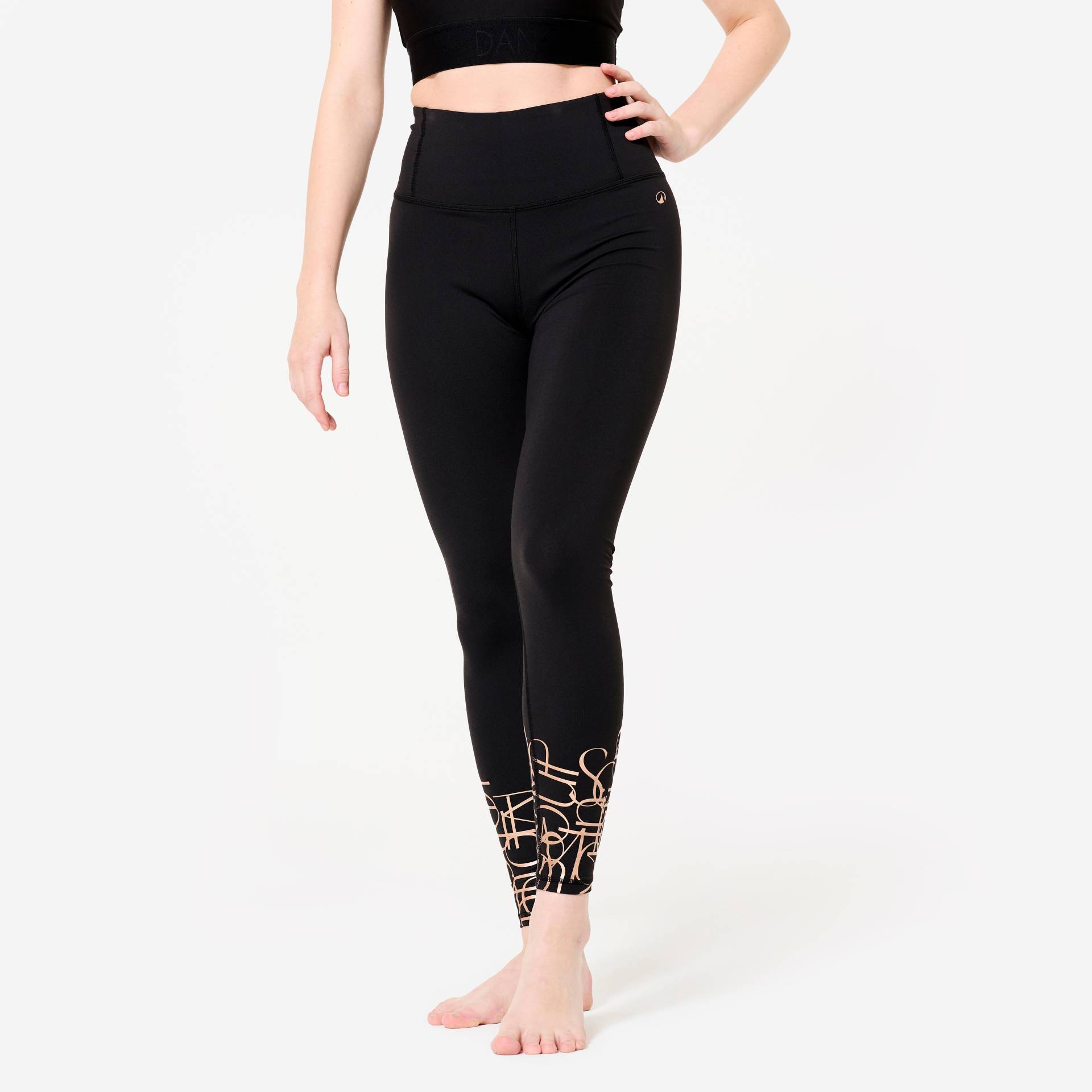 Tanz-Leggings Damen Modern Dance flacher hoher Taillenbund - schwarz von Domyos