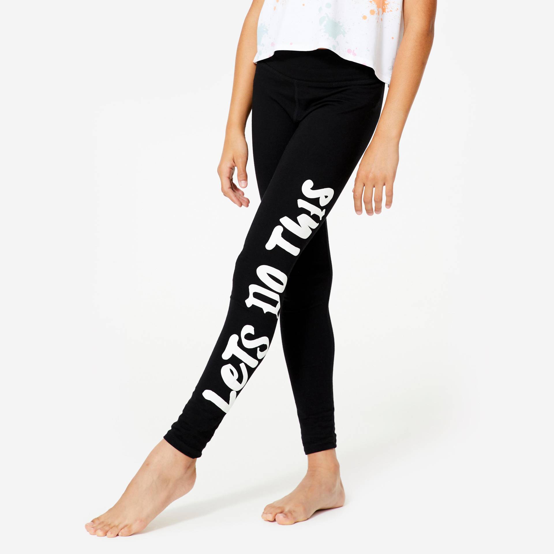 Tanz-Leggings Mädchen Modern Dance hoher Taillenbund - schwarz mit Print Tanz-Leggings Mädchen Modern Dance hoher Taillenbund - schwarz mit Print von Domyos