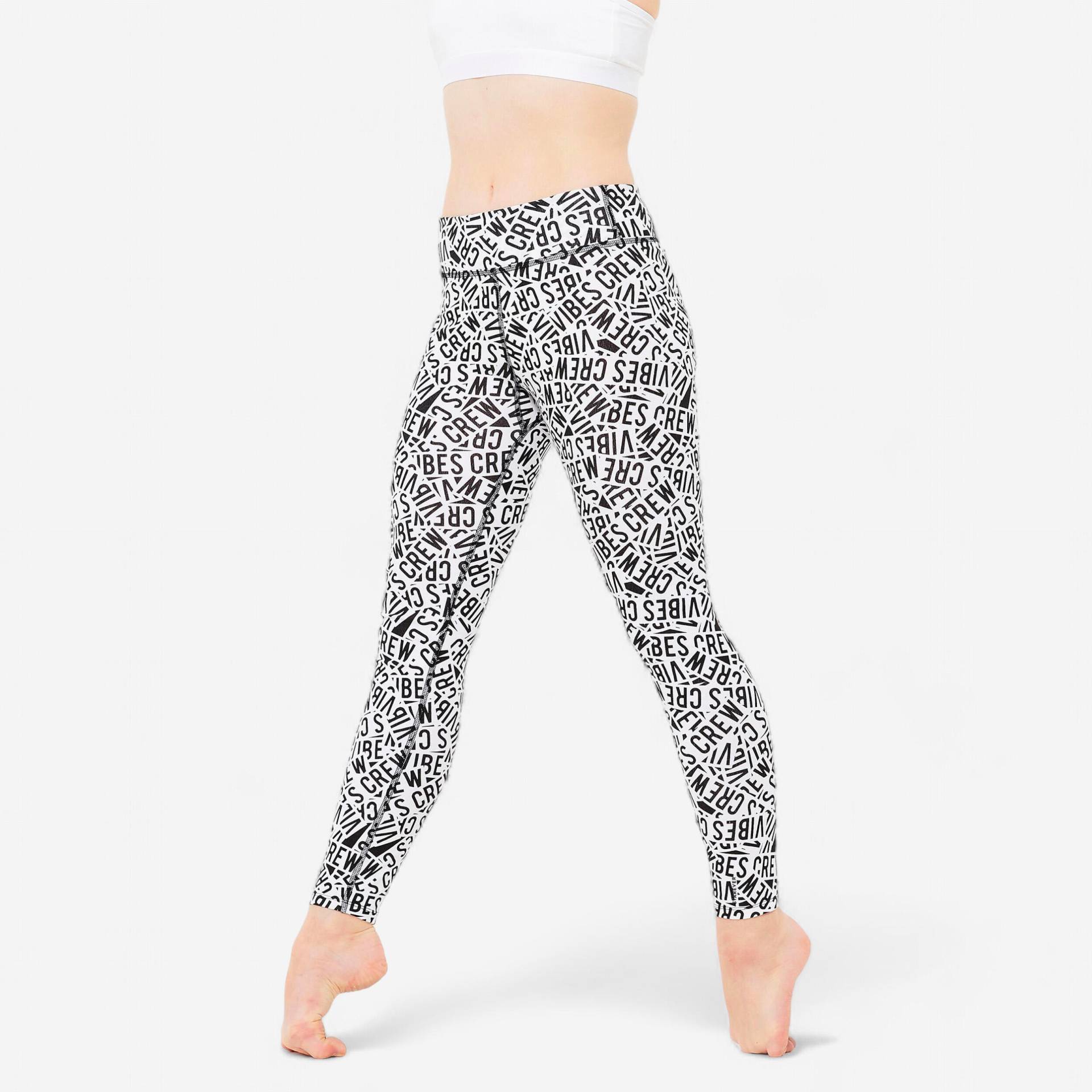 Tanz-Leggings Mädchen hohe Taille Modern Jazz ‒ schwarz/weiss Print Tanz-Leggings Mädchen hohe Taille Modern Jazz ‒ schwarz/weiss Print von Domyos