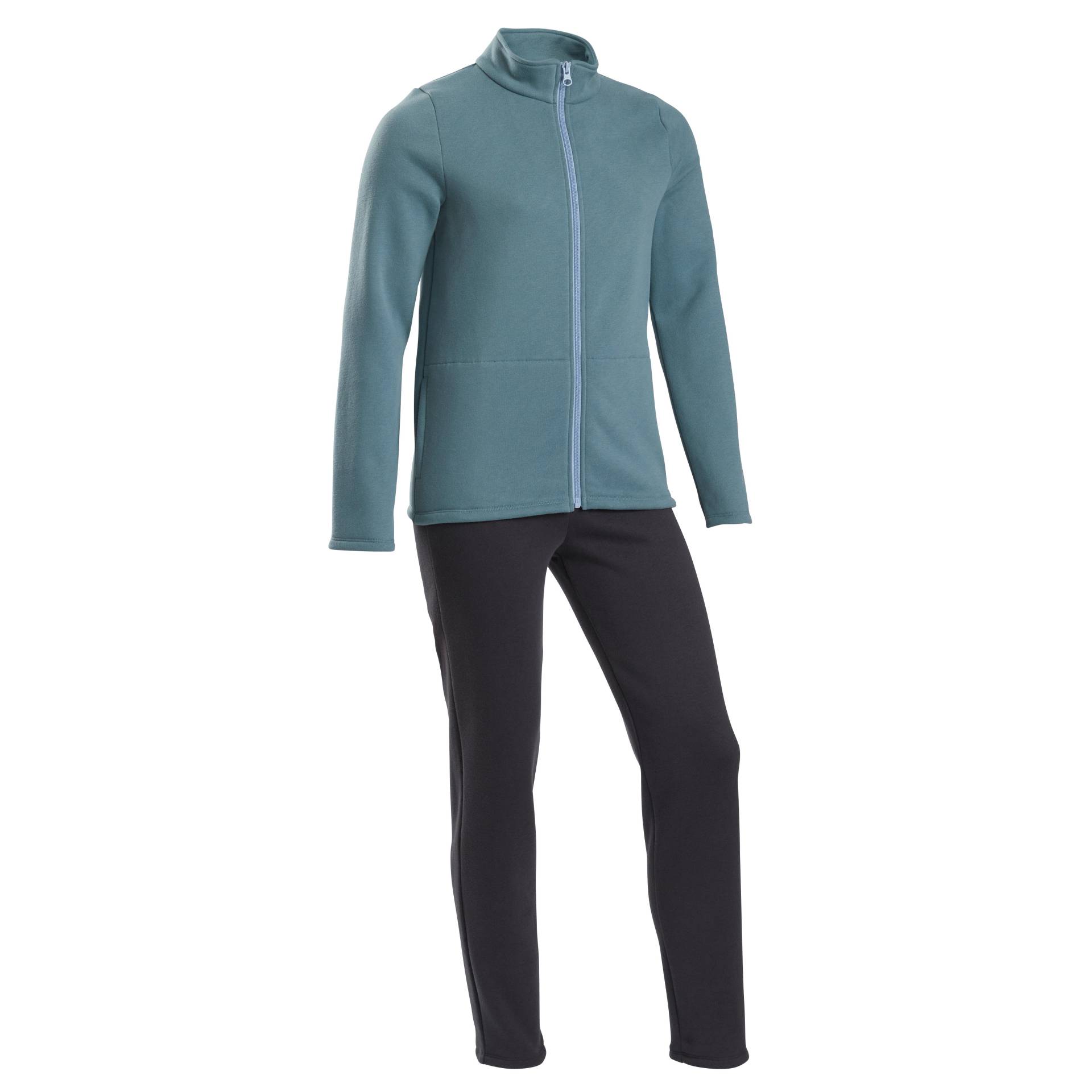 Trainingsanzug Kinder Zip - Warmy warm grün/grau von Domyos