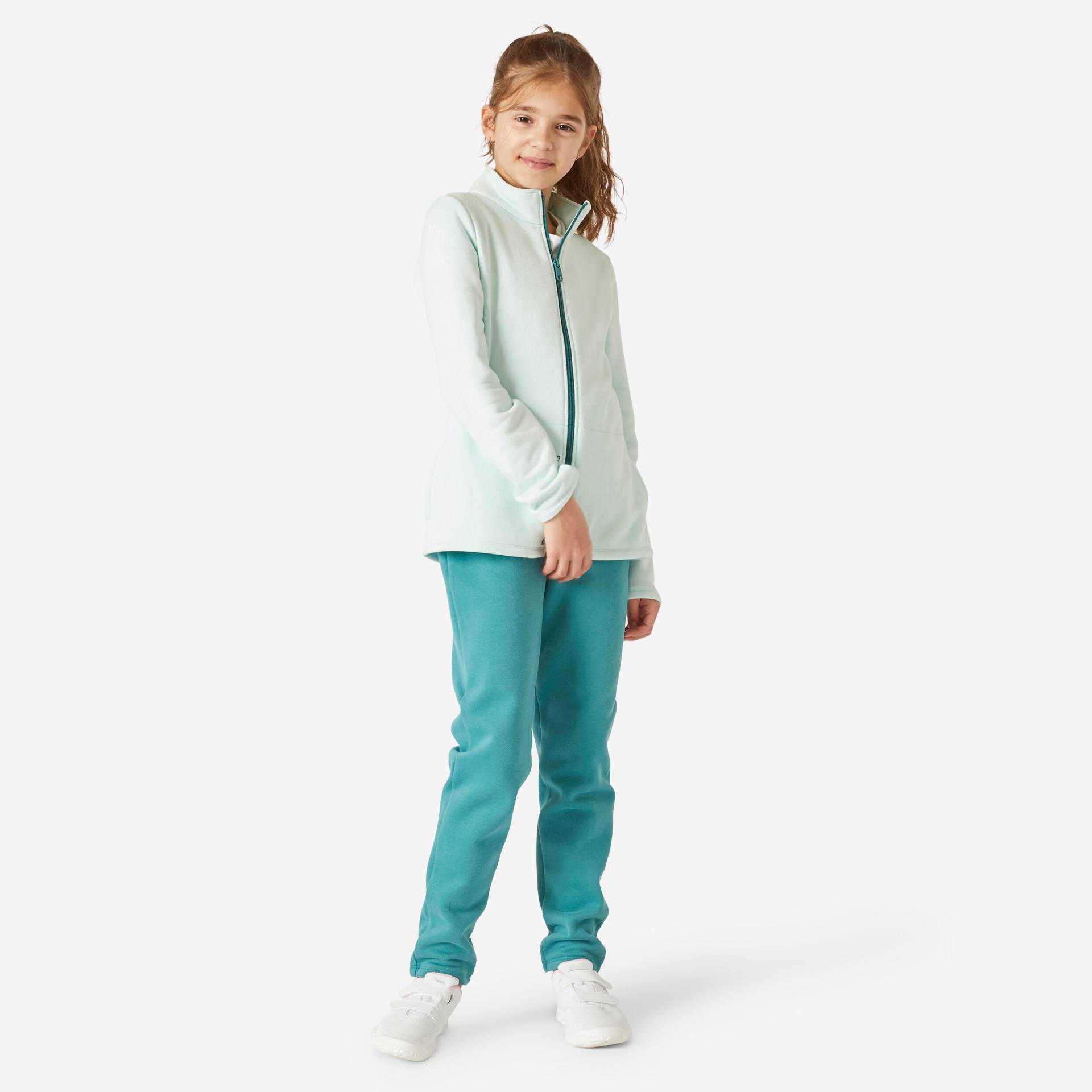 Trainingsanzug Kinder warm - Warmy Zip grün von Domyos