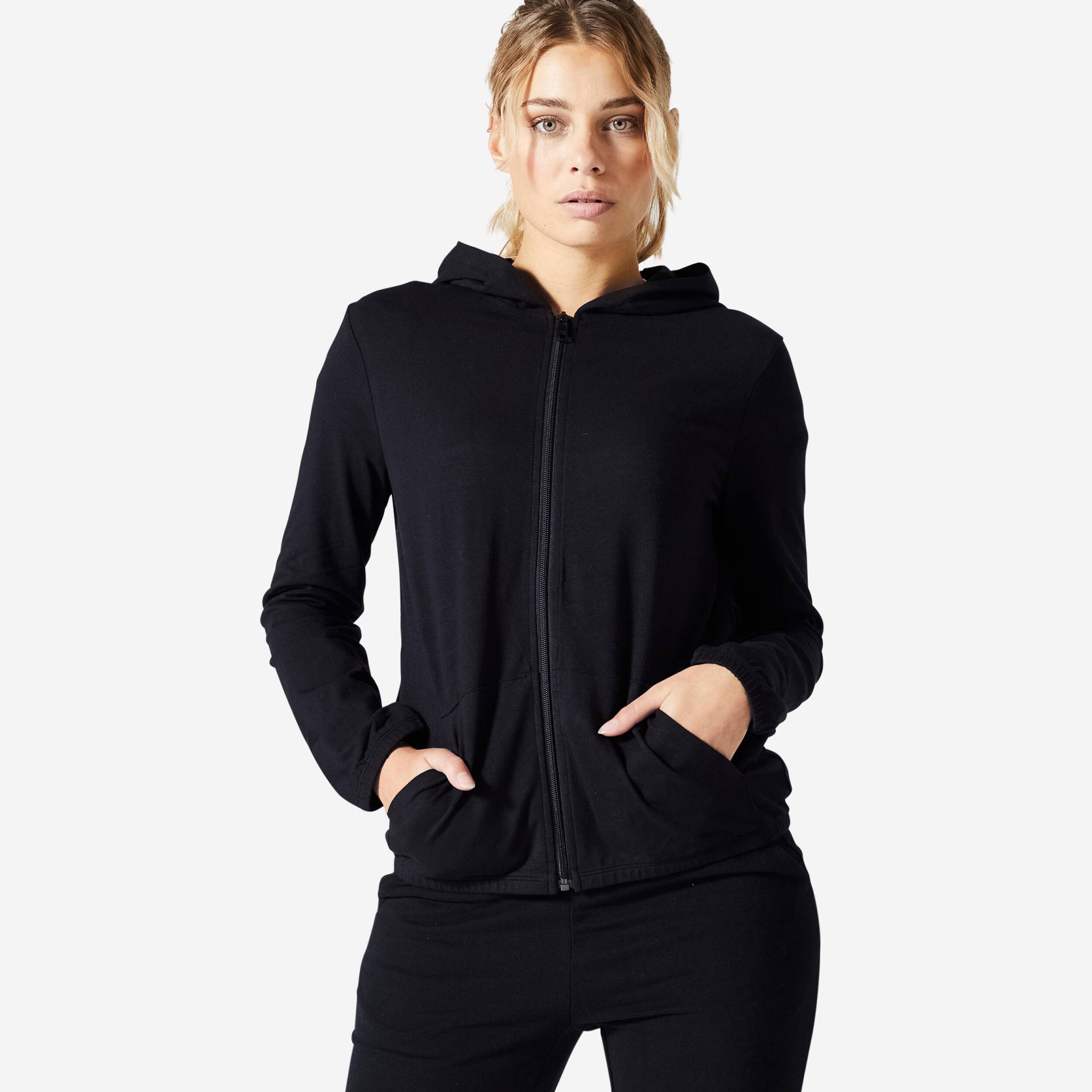 Trainingsjacke mit Kapuze Damen - 100 schwarz von Domyos