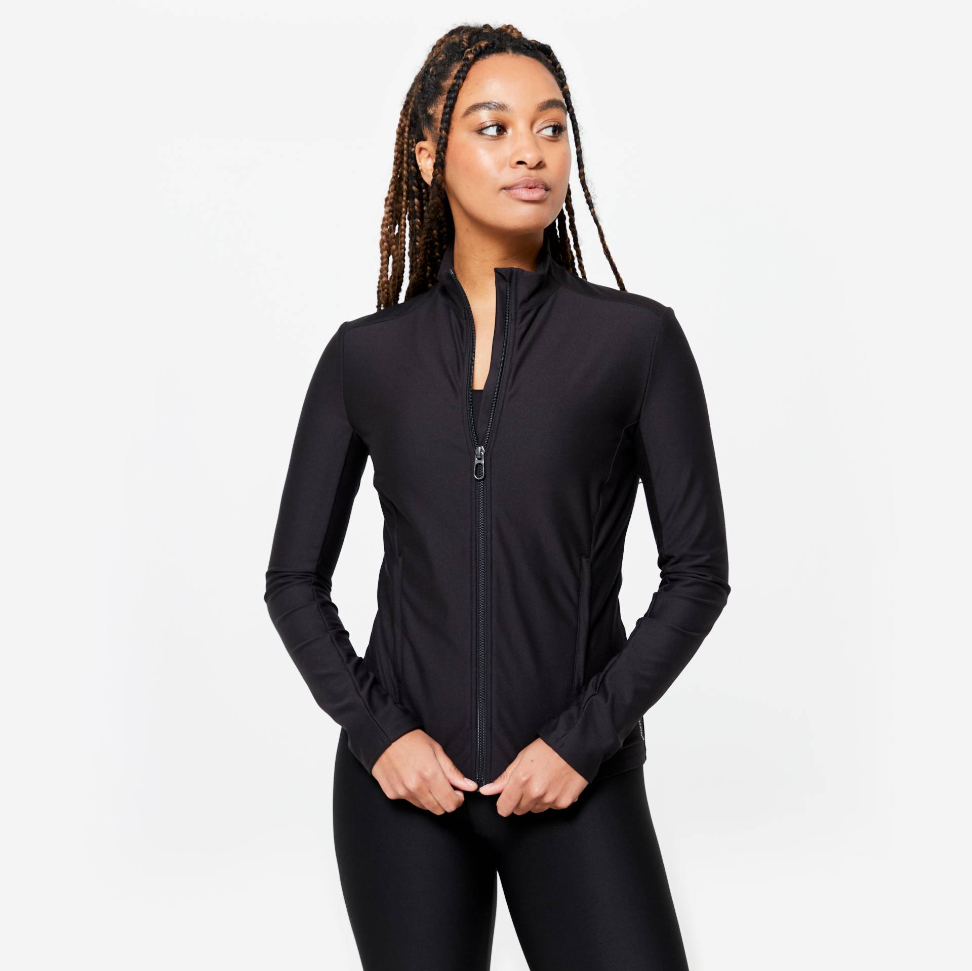 Trainingsjacke mit Reissverschluss Damen - schwarz von Domyos