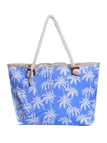 DonDon Badetasche XXL Familie Strandtasche Damen mit Reißverschluss Beach bag groß - gestreift Palmen weiß blau DonDon Badetasche XXL Familie Strandtasche Damen mit Reißverschluss Beach bag groß - gestreift Palmen weiß blau von DonDon