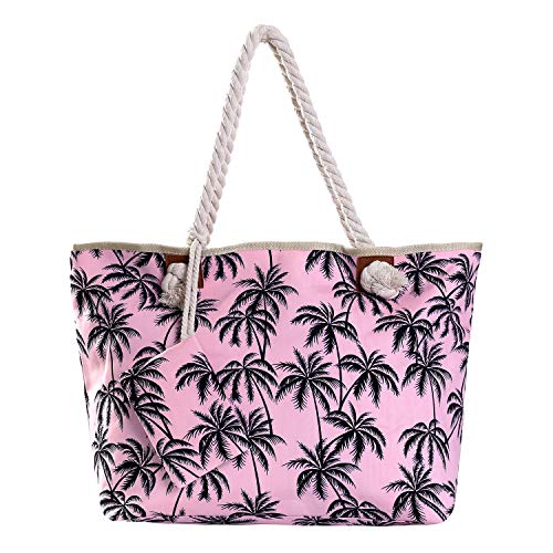 DonDon Badetasche XXL Familie Strandtasche Damen mit Reißverschluss Beach bag groß - Palmen pink von DonDon