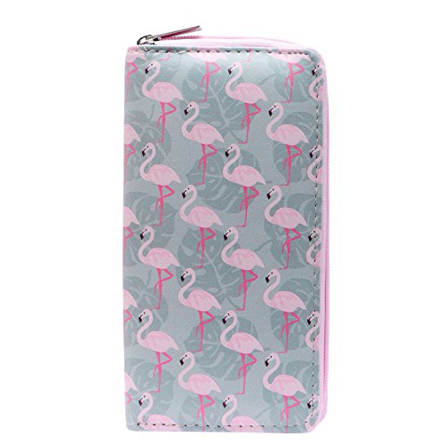 DonDon Geldbörse Damen mit Reißverschluss Portemonnaie Geldbeutel Damen Kinder Mädchen Flamingos von DonDon