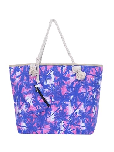 DonDon Strandtasche XXL Familie Badetasche Damen mit Reißverschluss Beach bag groß - Palmen rosa blau von DonDon