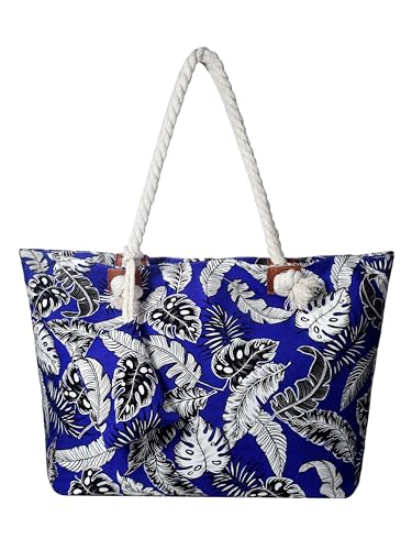 DonDon Strandtasche XXL Familie Badetasche Damen mit Reißverschluss Beach bag groß - Blätter und Federn DonDon Strandtasche XXL Familie Badetasche Damen mit Reißverschluss Beach bag groß - Blätter und Federn von DonDon