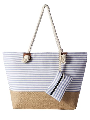 DonDon Badetasche XXL Familie Strandtasche Damen mit Reißverschluss Beach bag groß - Streifen hellblau DonDon Badetasche XXL Familie Strandtasche Damen mit Reißverschluss Beach bag groß - Streifen hellblau von DonDon