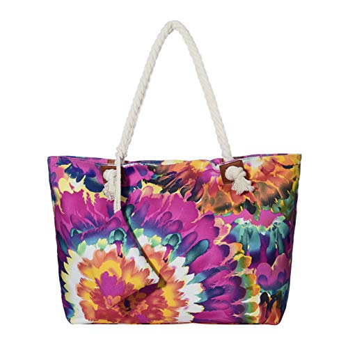 DonDon Strandtasche XXL Familie Badetasche Damen mit Reißverschluss Beach bag groß - Vintage Blumen-Motiv Aquarell von DonDon