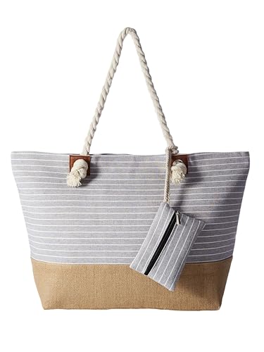 DonDon Badetasche XXL Familie Strandtasche Damen mit Reißverschluss Beach bag groß - gestreift grau DonDon Badetasche XXL Familie Strandtasche Damen mit Reißverschluss Beach bag groß - gestreift grau von DonDon