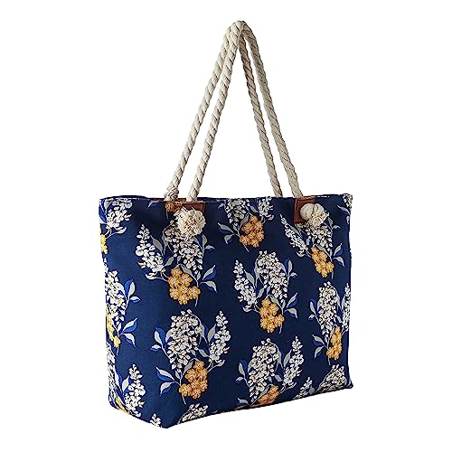 DonDon Strandtasche XXL Familie Badetasche Damen Beach bag groß mit Reißverschluss - Blue Eden von DonDon