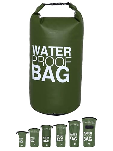 DonDon Dry Bag wasserdichte Tasche 2l, 5l, 10l, 15l, 20l, 30l Pack-Sack Beutel mit Schultergurt - Oliv 10 Liter von DonDon