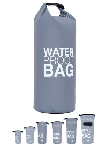 DonDon Dry Bag wasserdichte Tasche 2l, 5l, 10l, 15l, 20l, 30l Pack-Sack Beutel mit Schultergurt - grau 10 Liter von DonDon