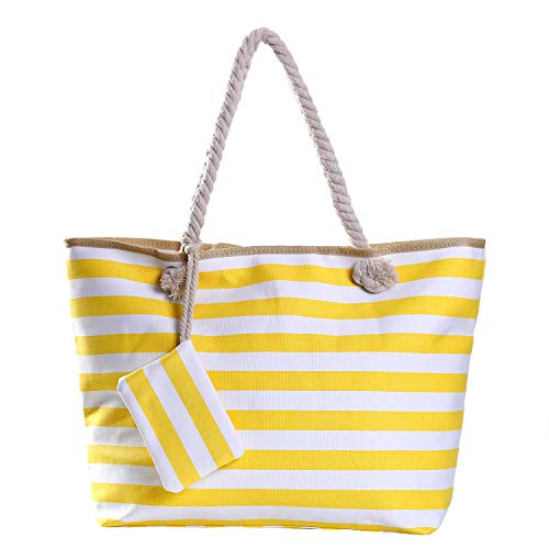 DonDon Badetasche XXL Familie Strandtasche Damen mit Reißverschluss Beach Bag groß - gestreift gelb weiß von DonDon