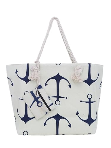 DonDon Strandtasche XXL Familie Badetasche Damen mit Reißverschluss Beach bag groß - Anker beige blau DonDon Strandtasche XXL Familie Badetasche Damen mit Reißverschluss Beach bag groß - Anker beige blau von DonDon